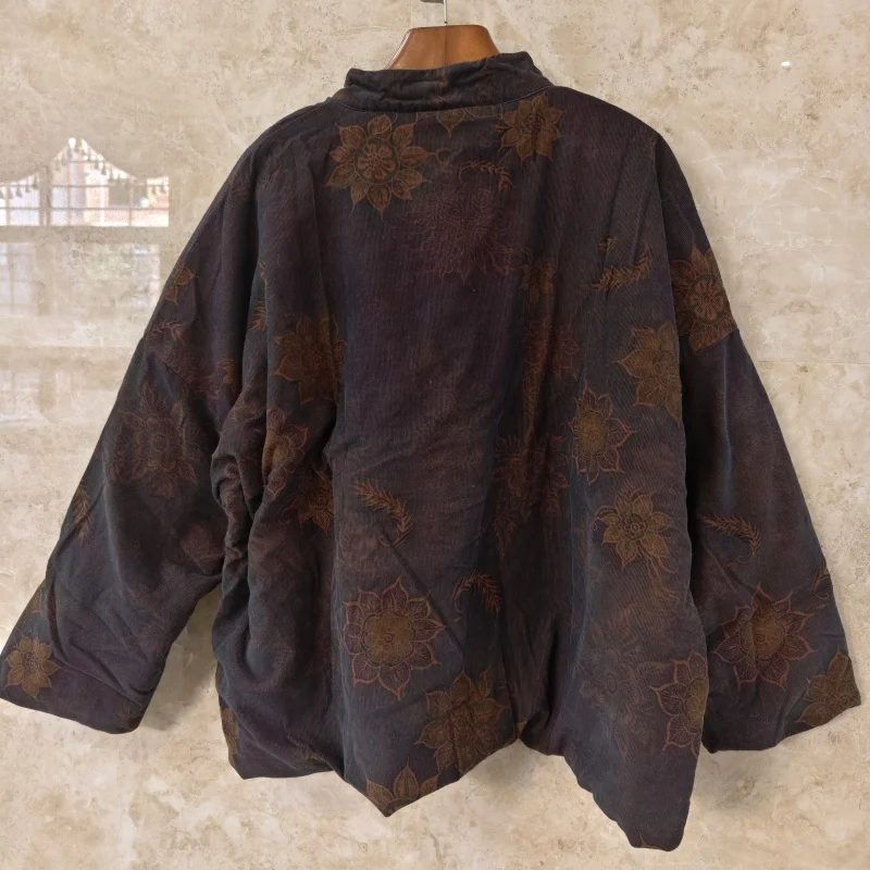 Johnature Women Vintage Cotton Parkas Stand Long Sleeve Button Coats Print Floral 2025 Autumn New Pockets Warm Soft Parkas