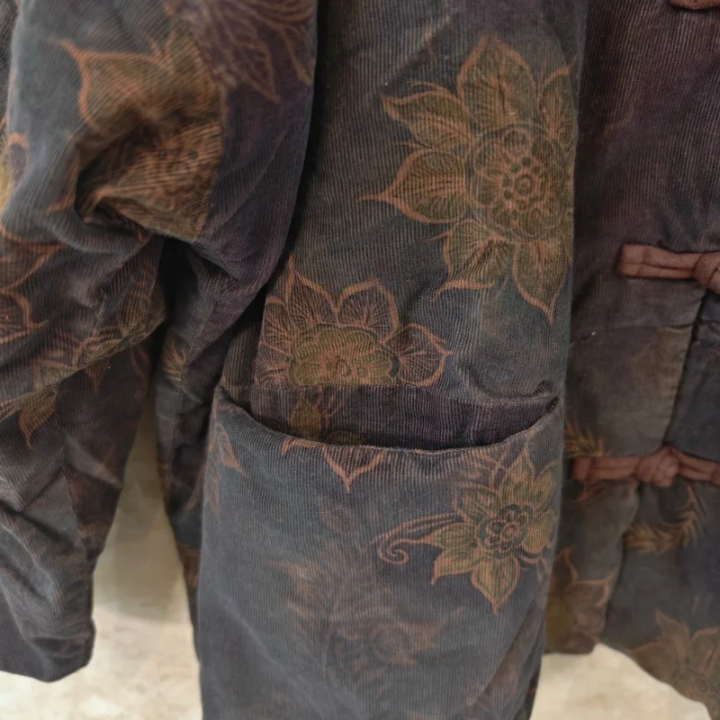 Johnature Women Vintage Cotton Parkas Stand Long Sleeve Button Coats Print Floral 2025 Autumn New Pockets Warm Soft Parkas