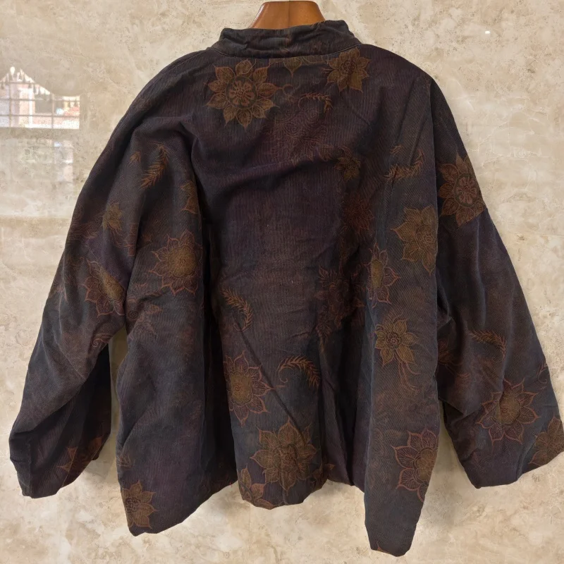 Johnature Women Vintage Cotton Parkas Stand Long Sleeve Button Coats Print Floral 2025 Autumn New Pockets Warm Soft Parkas