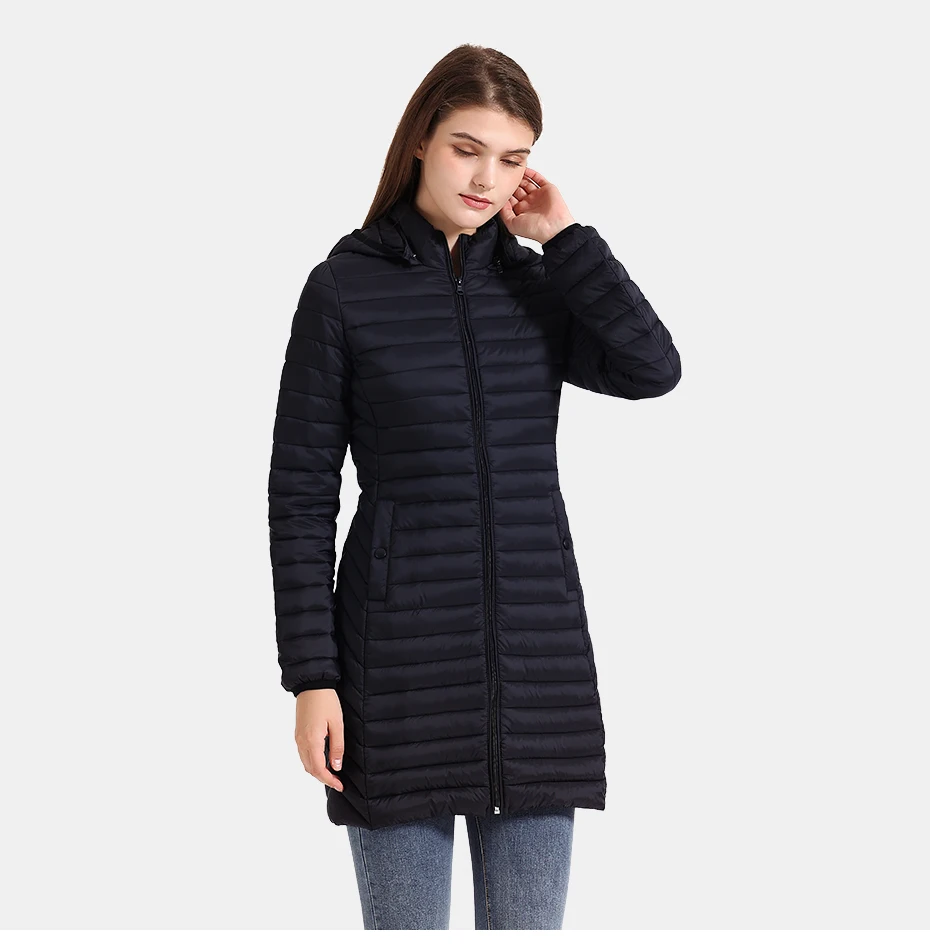 SANTELON Winter Women Loose Long Parka Coat With Detachable Hood Female Soild Ultralight Portable Warm Padded Cotton Outwear