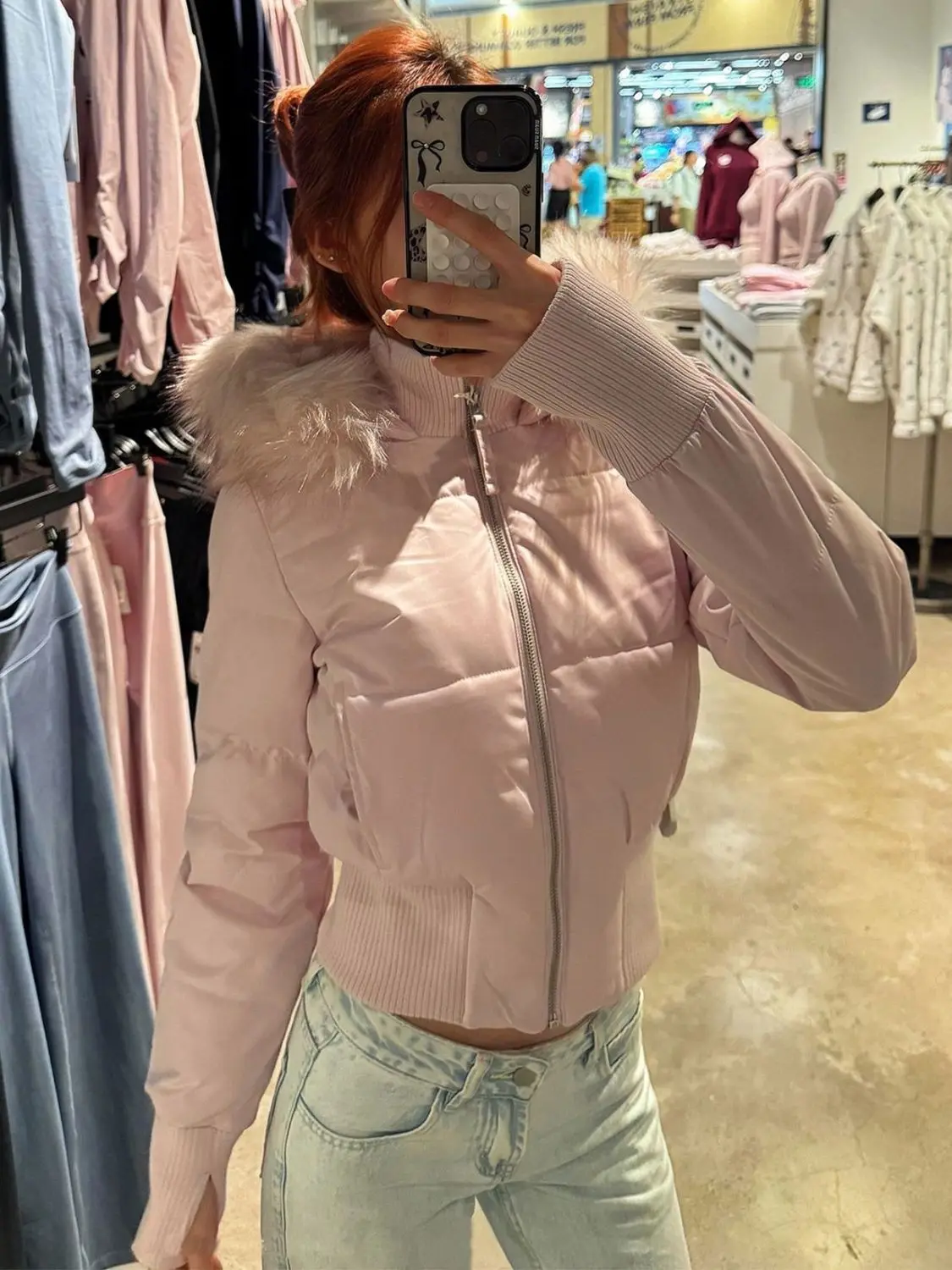 New Retro Pink Warm Fur Collar Hooded Short Women Cotton Clothing Fashionable Harajuku High Street Winter Coat for Women