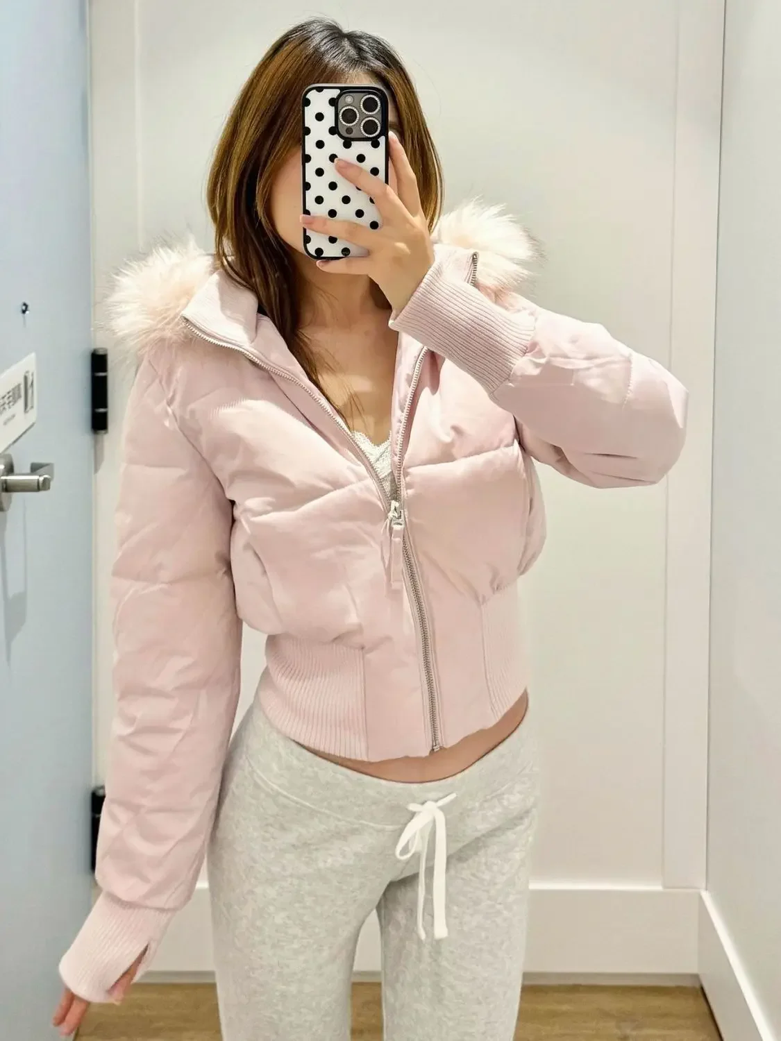 New Retro Pink Warm Fur Collar Hooded Short Women Cotton Clothing Fashionable Harajuku High Street Winter Coat for Women