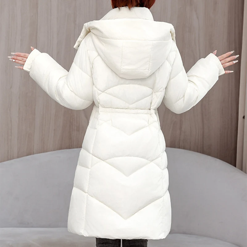 Zipper Up Mid-Long Parkas Women Winter Thicken Coldproof Warm Parkas Woman Fashion Stand Up Collar Hooded Cotton Jacket Female