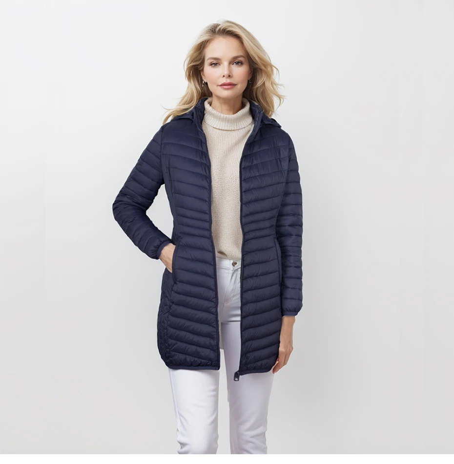 SANTELON Outdoor Windproof Warm Puffer Coat For Women Ultralight Smooth Packable Outwear With Detachable Hood NOT Asian Size