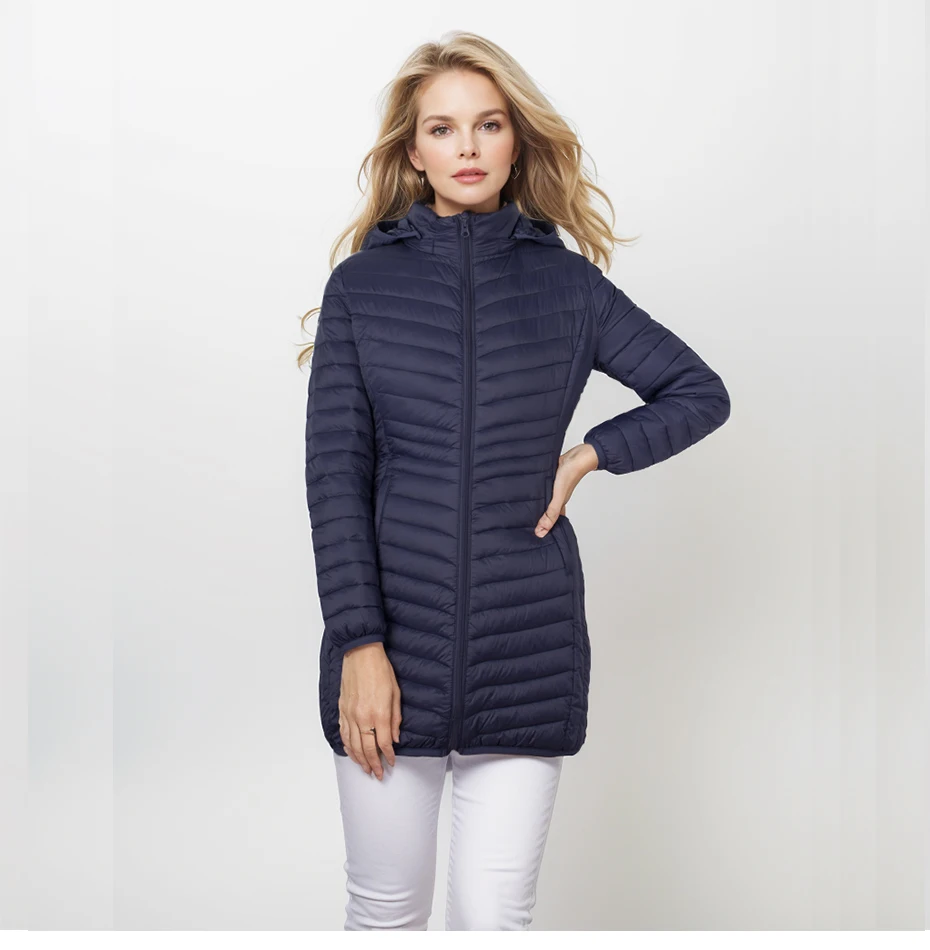 SANTELON Outdoor Windproof Warm Puffer Coat For Women Ultralight Smooth Packable Outwear With Detachable Hood NOT Asian Size
