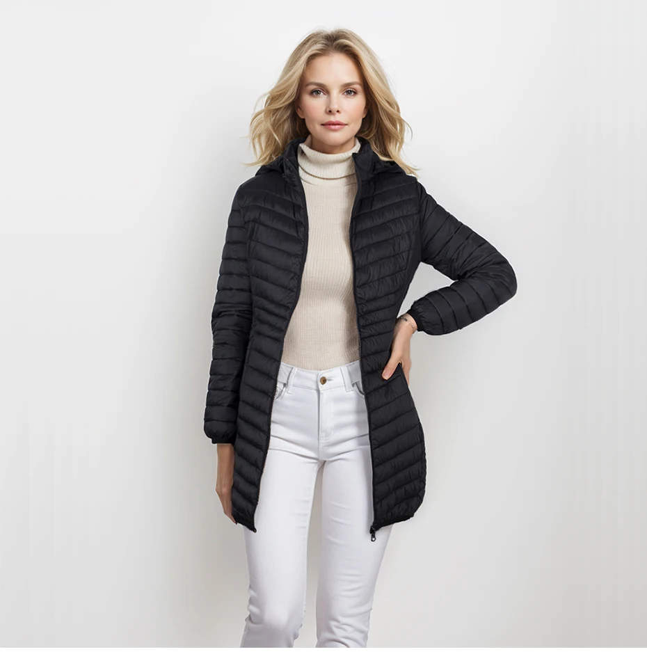 SANTELON Outdoor Windproof Warm Puffer Coat For Women Ultralight Smooth Packable Outwear With Detachable Hood NOT Asian Size