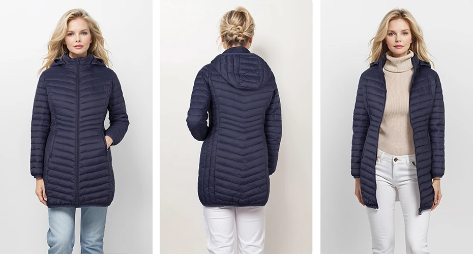 SANTELON Outdoor Windproof Warm Puffer Coat For Women Ultralight Smooth Packable Outwear With Detachable Hood NOT Asian Size