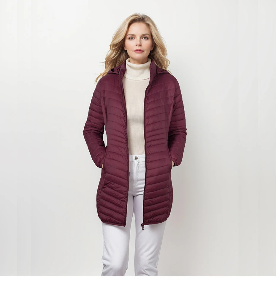 SANTELON Outdoor Windproof Warm Puffer Coat For Women Ultralight Smooth Packable Outwear With Detachable Hood NOT Asian Size