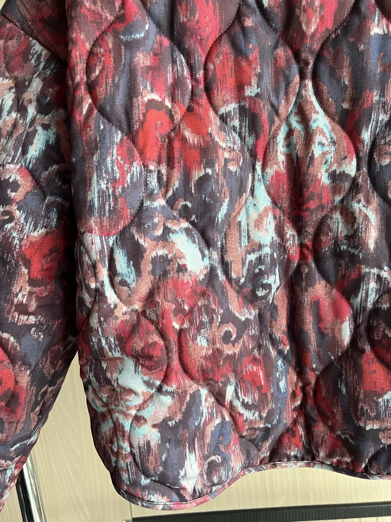 ETJ 2025 Women's Spring collection Elegant fashion print loose edition vintage crewneck cotton-padded jacket