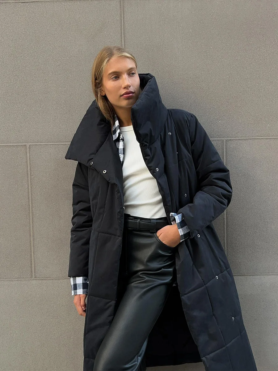 Bornladies Women Loose Quilted Jackets Parkas Winter Coats Oversized Warm Long Belt Puffer Jackets Ladies Cotton Padded Jacket