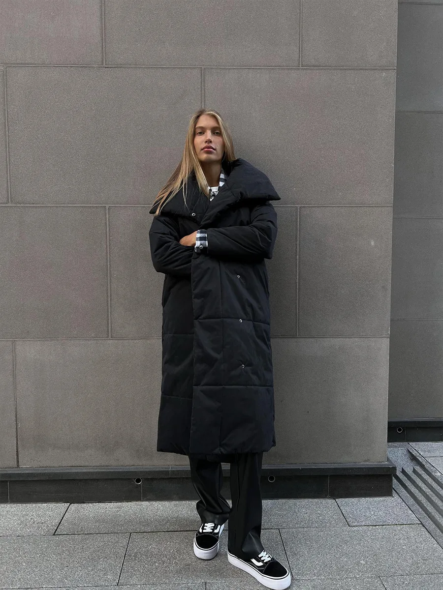 Bornladies Women Loose Quilted Jackets Parkas Winter Coats Oversized Warm Long Belt Puffer Jackets Ladies Cotton Padded Jacket