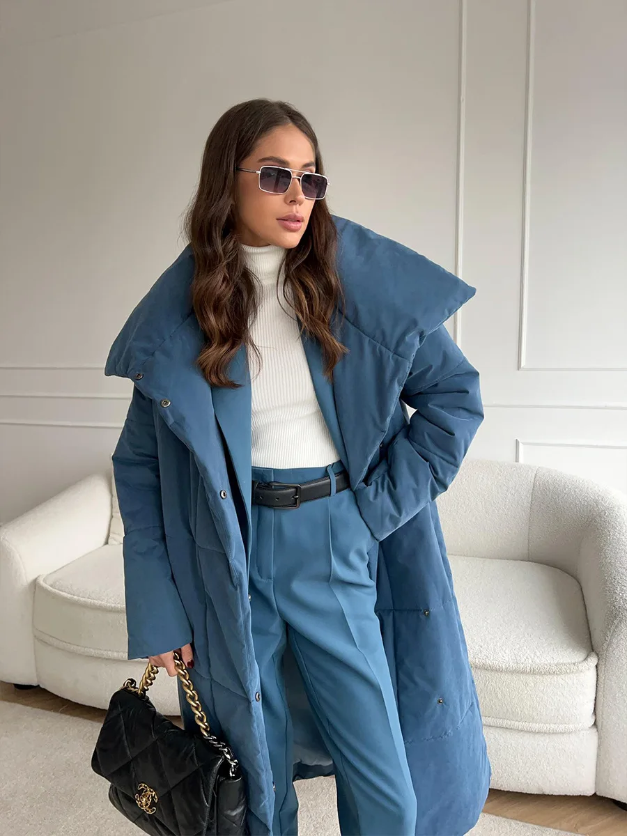 Bornladies Women Loose Quilted Jackets Parkas Winter Coats Oversized Warm Long Belt Puffer Jackets Ladies Cotton Padded Jacket