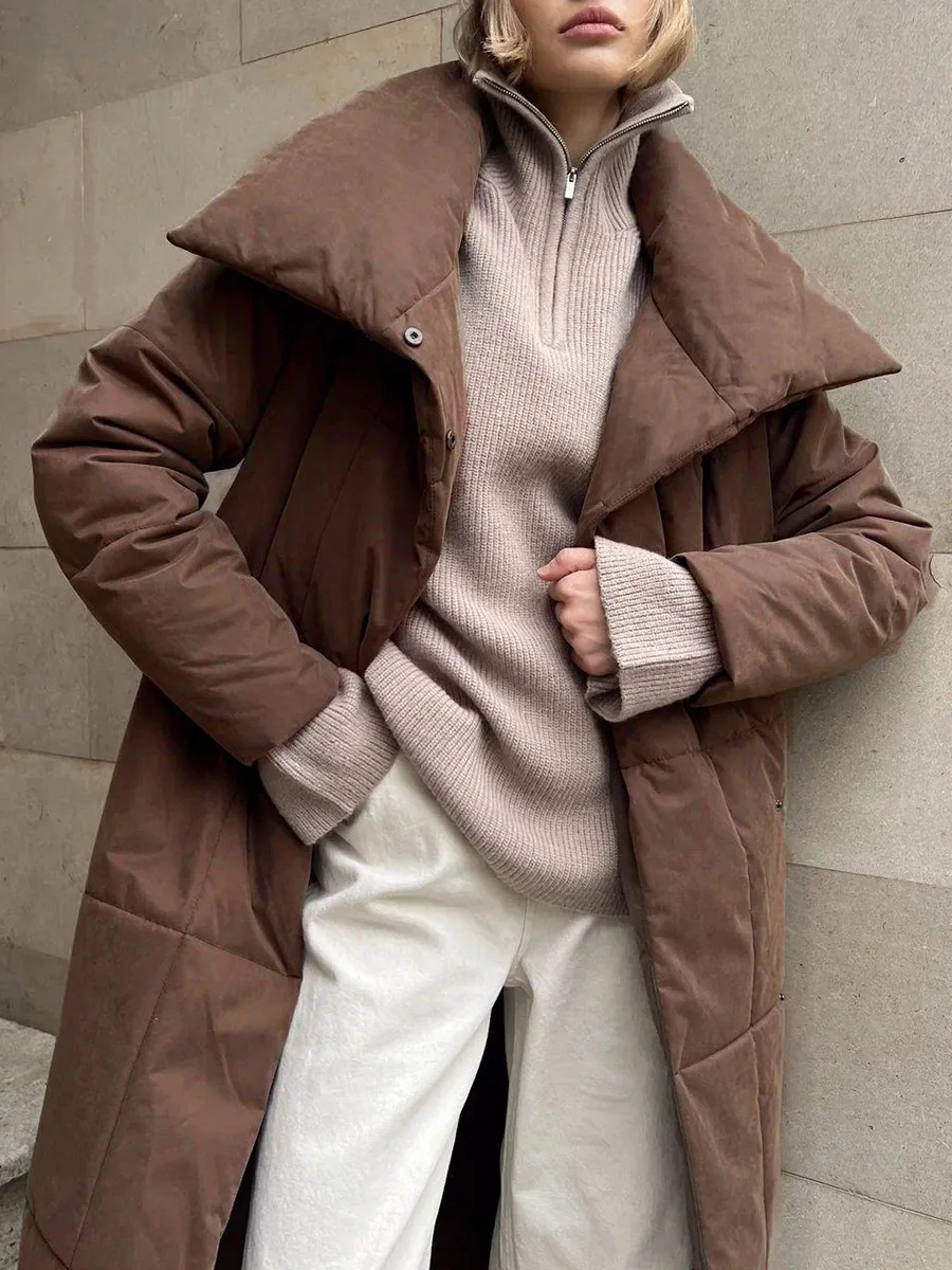 Bornladies Women Loose Quilted Jackets Parkas Winter Coats Oversized Warm Long Belt Puffer Jackets Ladies Cotton Padded Jacket