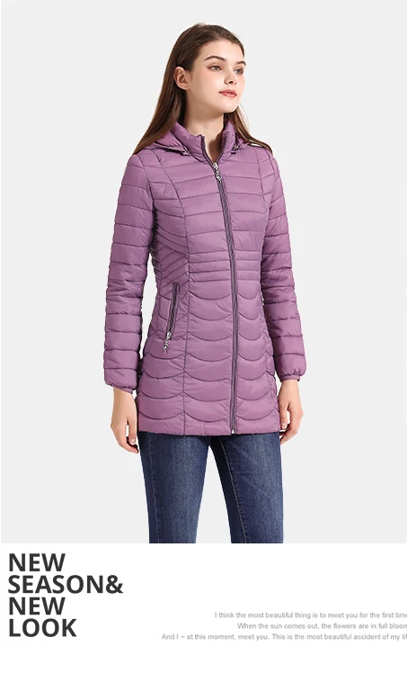 SANTELON Women Long Warm Parka For Women Ultralight Padded Puffer Jacket Coat With Detachable Hood Lightweight Outwear Clothing