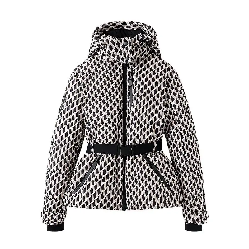 2027 Women Winter Hooded Down Jackets With Belt Lady Warm Thick Long Sleeve Stand Collar Parkas Padded Coats Sports Ski Outdoor