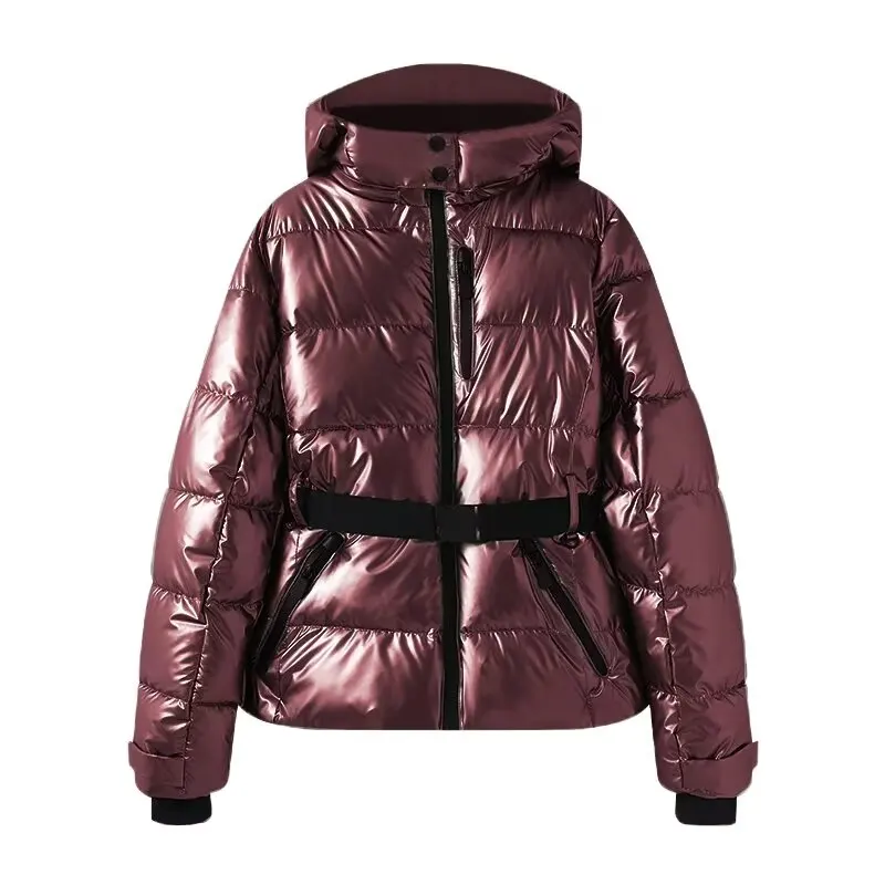 2027 Women Winter Hooded Down Jackets With Belt Lady Warm Thick Long Sleeve Stand Collar Parkas Padded Coats Sports Ski Outdoor