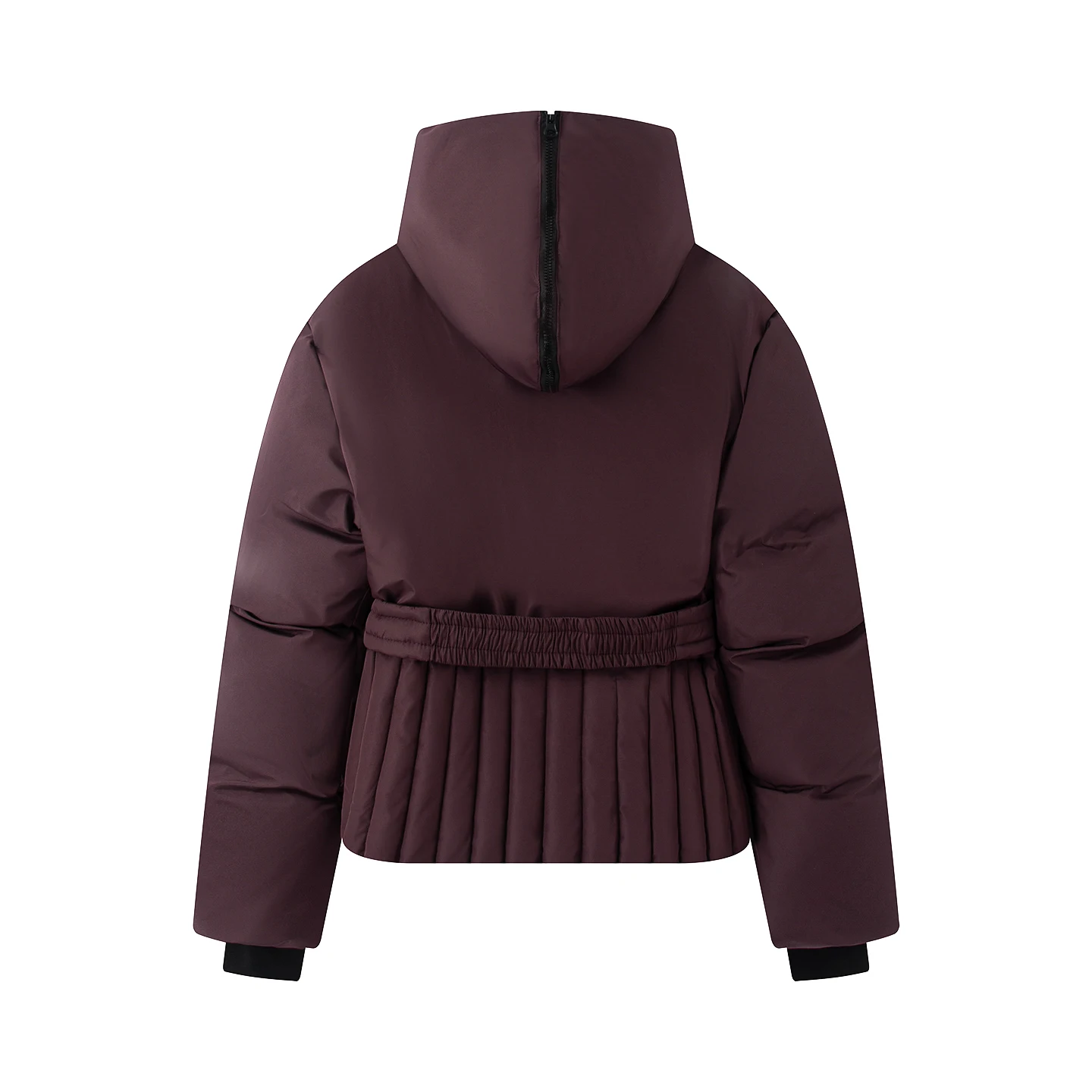 2026 Women's Elegant Hooded Zipper Burgundy Skiing Padded Snow Sports Coats Lady Chic Thicken Warm Windproof Jackets Parkas Belt