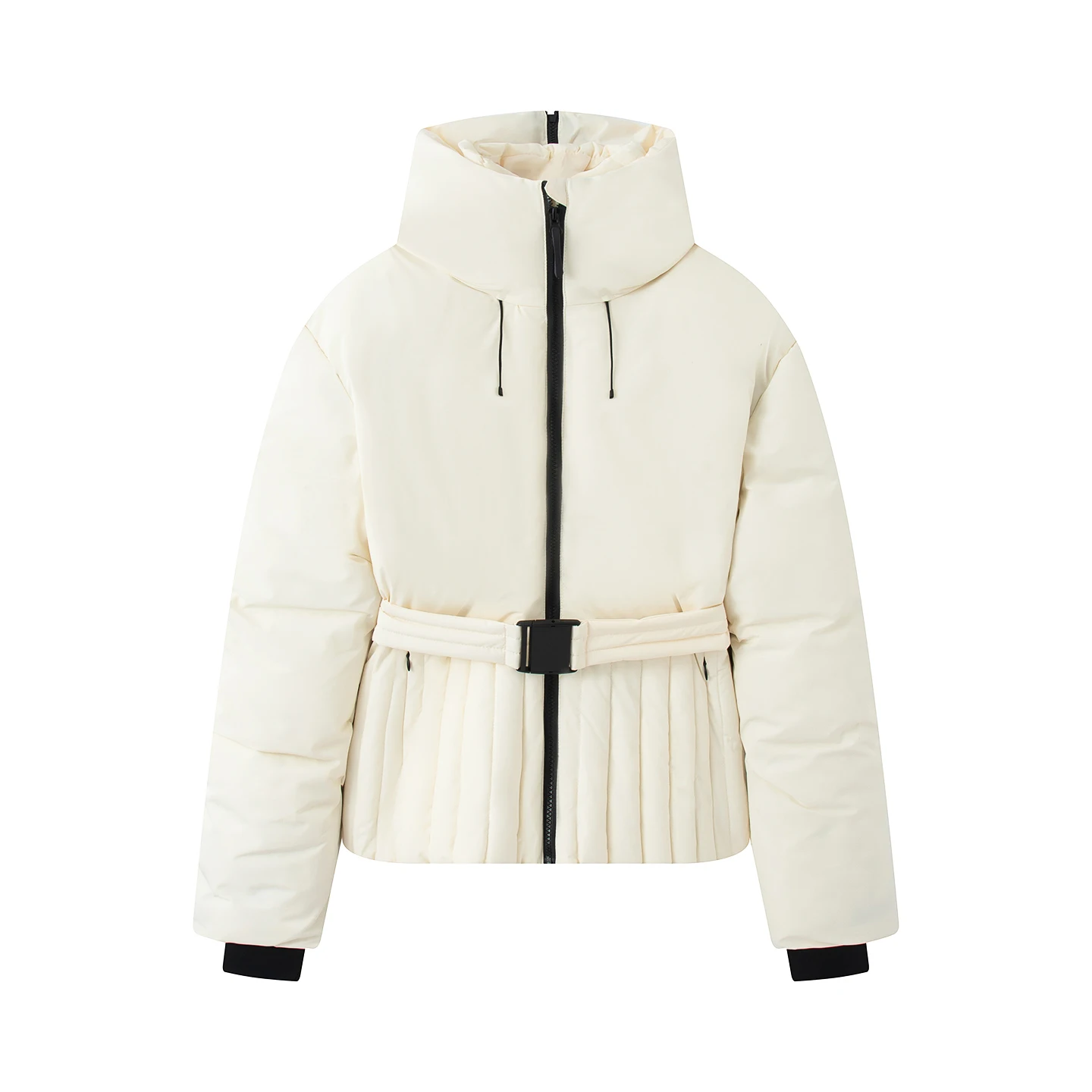 2026 Women's Elegant Hooded Zipper Burgundy Skiing Padded Snow Sports Coats Lady Chic Thicken Warm Windproof Jackets Parkas Belt