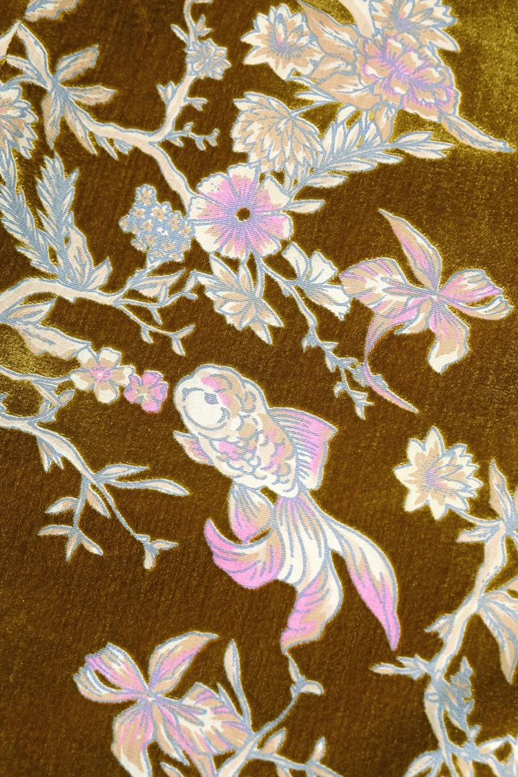 ELFSACK Chinese Velvet Jacket with Floral & Goldfish Embroidery, Royal Elegant Loose Coat , V-Neck Vintage Outerwear