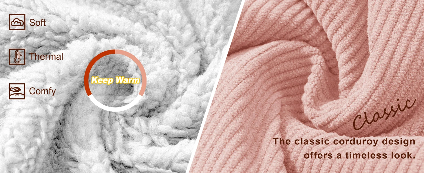TACVASEN Corduroy Sherpa Fleece Lined Heavy Jackets Womens Fashion Fuzzy Casual Outwears Winter Thermal Coats Female Windbreaker