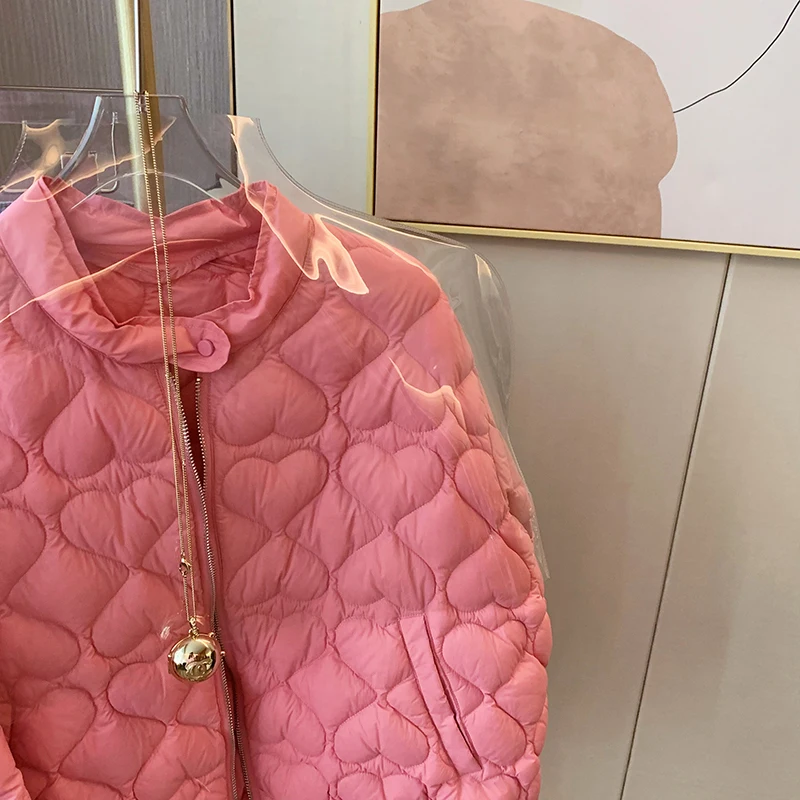 2024 Fashion Lightweight Cotton Padded Jackets Women Autumn Quilted Cotton Coat Warm Winter Pink Ultra Light Down Jacket Parkas