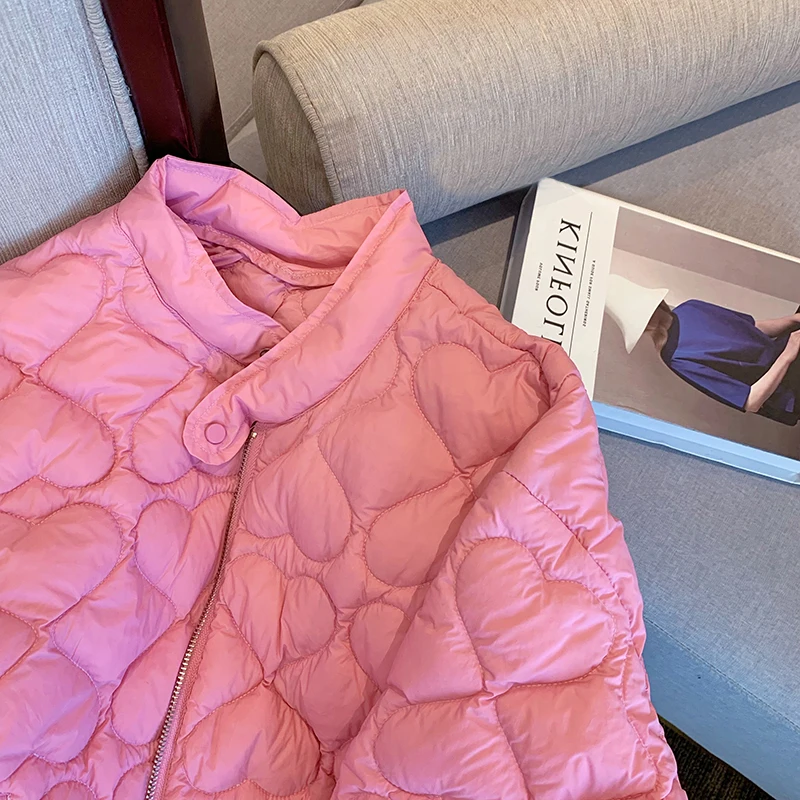 2024 Fashion Lightweight Cotton Padded Jackets Women Autumn Quilted Cotton Coat Warm Winter Pink Ultra Light Down Jacket Parkas