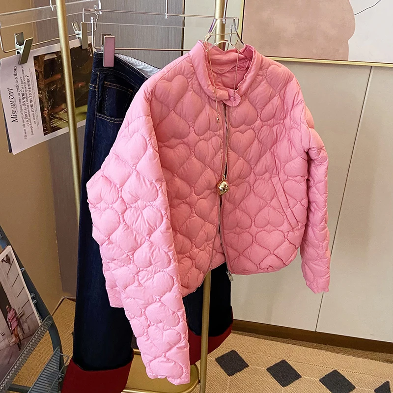 2024 Fashion Lightweight Cotton Padded Jackets Women Autumn Quilted Cotton Coat Warm Winter Pink Ultra Light Down Jacket Parkas