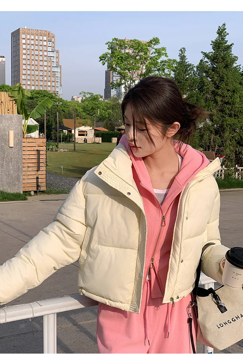 Winter Women Clothes Cropped Jackets Parkas Warm Stand Collar Cold Coat Zipper Puffer Jacket Korean Fashion Cotton-padded Jacket