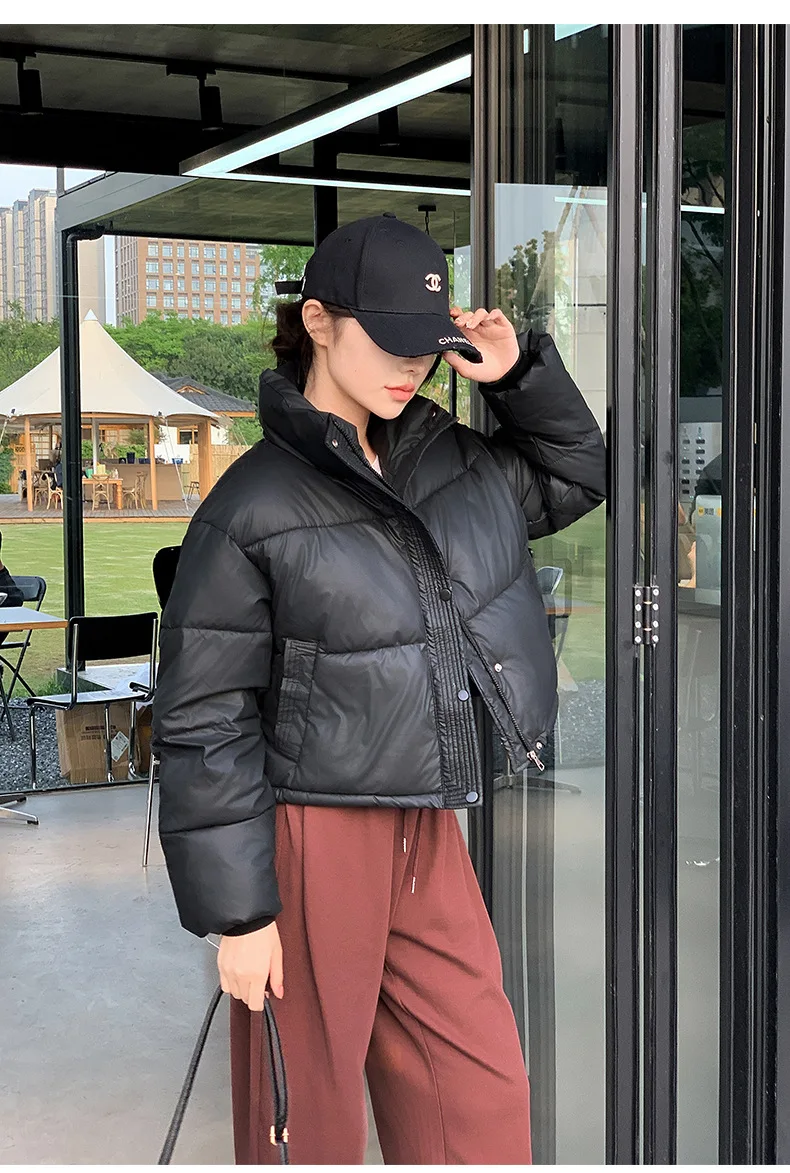 Winter Women Clothes Cropped Jackets Parkas Warm Stand Collar Cold Coat Zipper Puffer Jacket Korean Fashion Cotton-padded Jacket