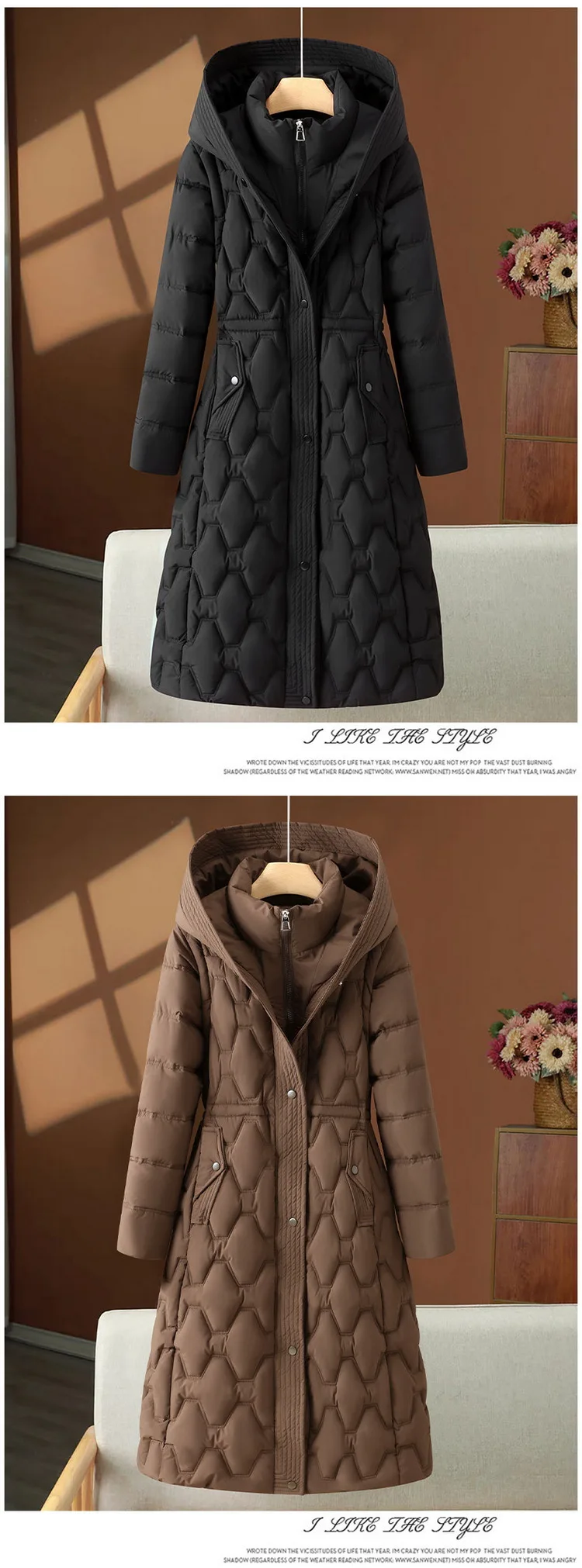 Women Parkas Coats Long Jackets Detachable Hooded Solid Zipper Pocket Cinched Waist Long Sleeves Loose Thick Casual 2025 Winter