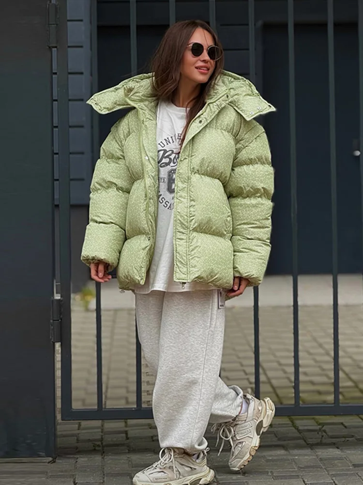 Printed Padded Coats For Women Hooded Jackets Trendy Casual Outerwear Winter Warmed Tops Waist-Cinching Woman Fashion Clothes