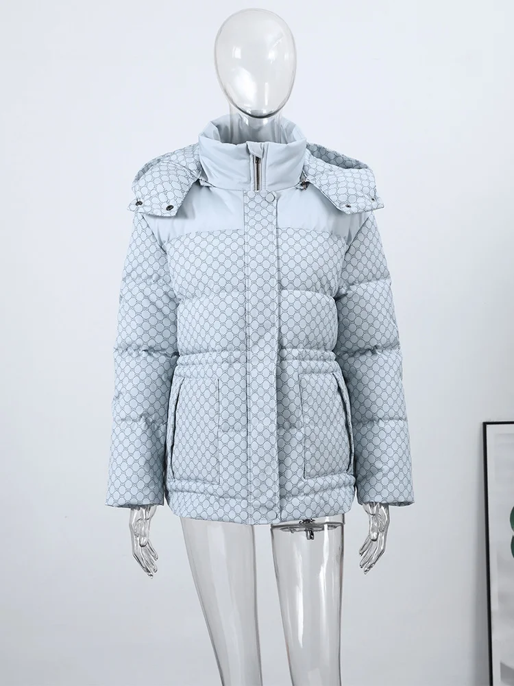 Printed Padded Coats For Women Hooded Jackets Trendy Casual Outerwear Winter Warmed Tops Waist-Cinching Woman Fashion Clothes