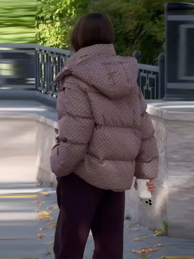 Printed Padded Coats For Women Hooded Jackets Trendy Casual Outerwear Winter Warmed Tops Waist-Cinching Woman Fashion Clothes