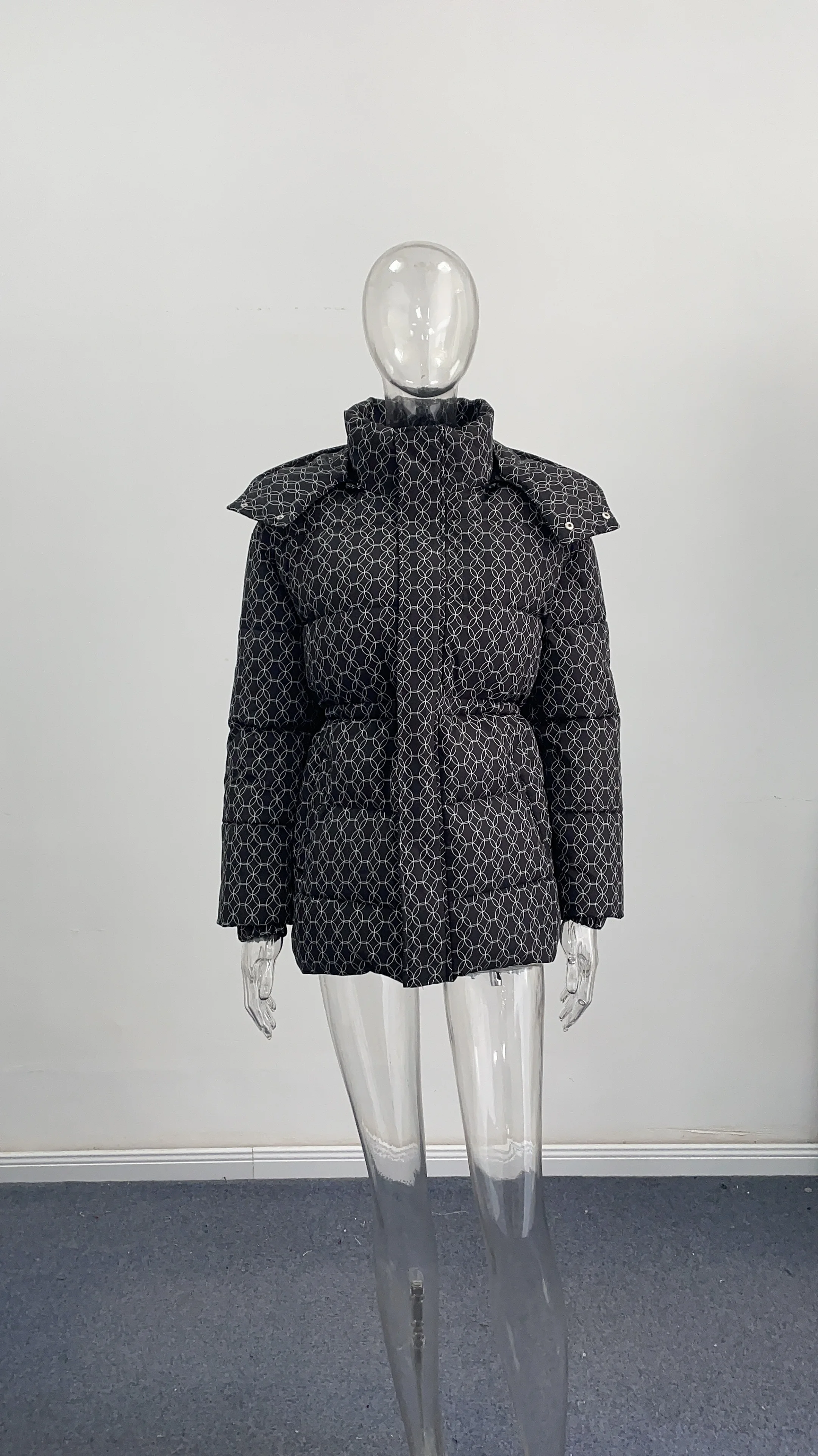 Printed Padded Coats For Women Hooded Jackets Trendy Casual Outerwear Winter Warmed Tops Waist-Cinching Woman Fashion Clothes