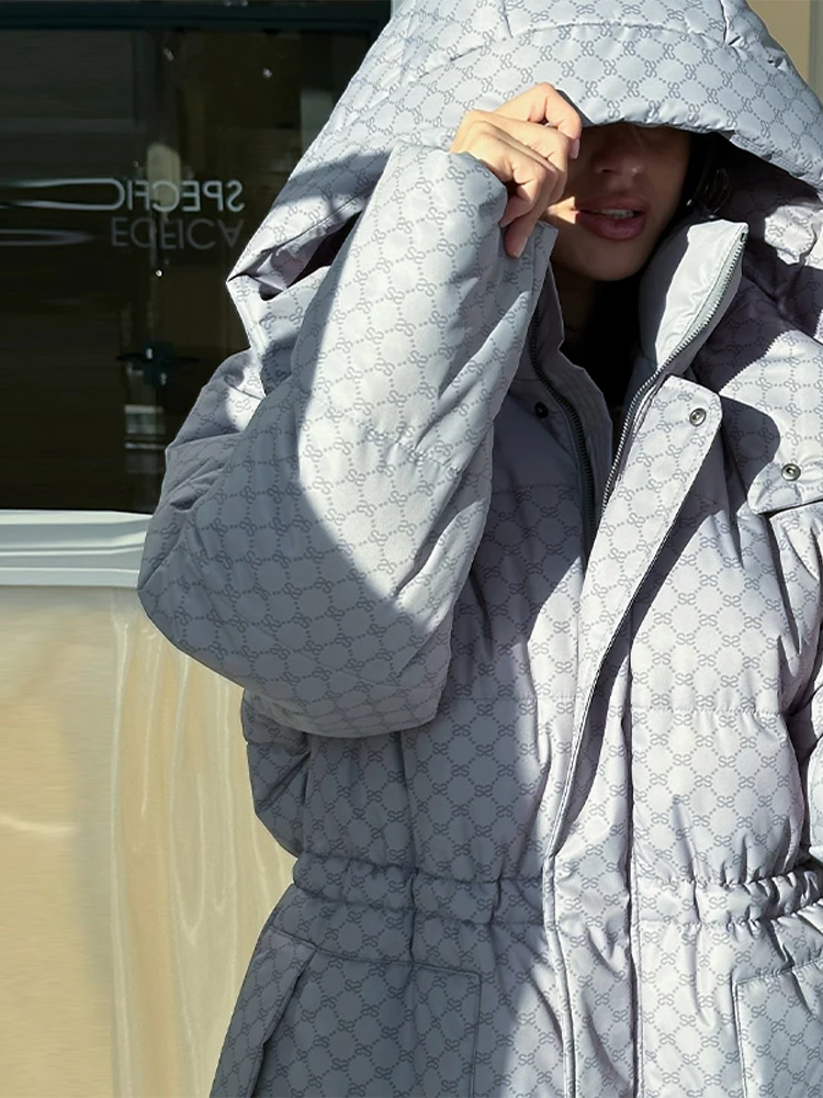 Printed Padded Coats For Women Hooded Jackets Trendy Casual Outerwear Winter Warmed Tops Waist-Cinching Woman Fashion Clothes