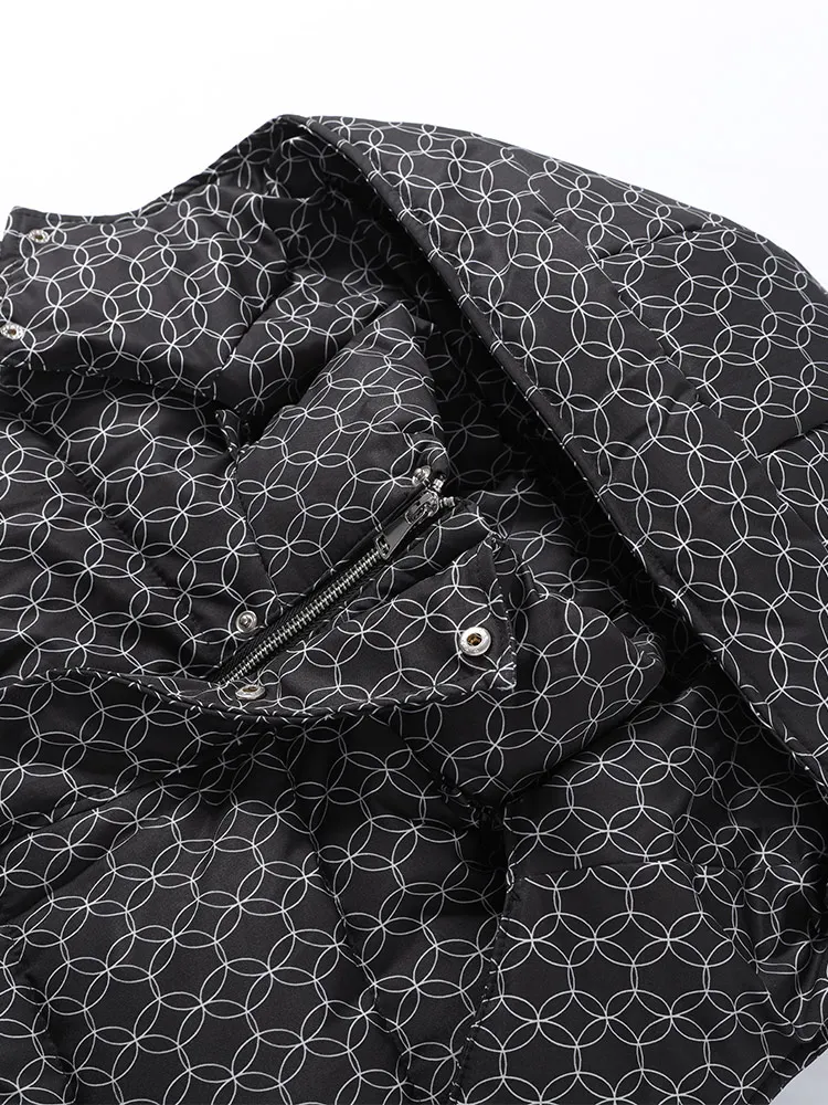 Printed Padded Coats For Women Hooded Jackets Trendy Casual Outerwear Winter Warmed Tops Waist-Cinching Woman Fashion Clothes