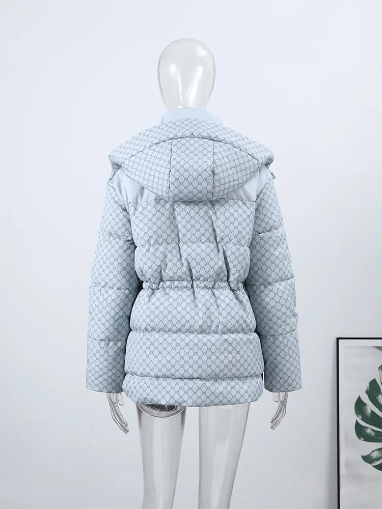 Printed Padded Coats For Women Hooded Jackets Trendy Casual Outerwear Winter Warmed Tops Waist-Cinching Woman Fashion Clothes