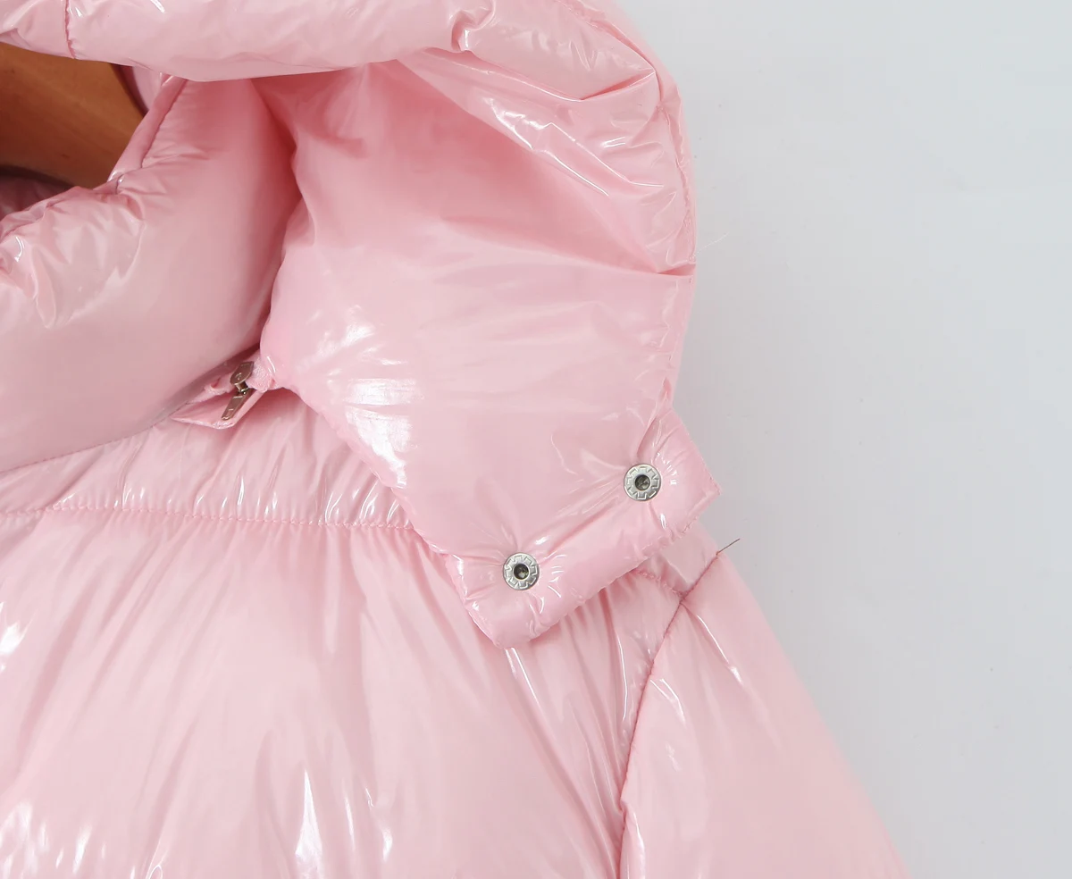 New Winter Fashion Women Bright Light Blue Zipper Up Bread Parka Coat Woman Stand Collar Removable Hooded Long Sleeve Outerwear