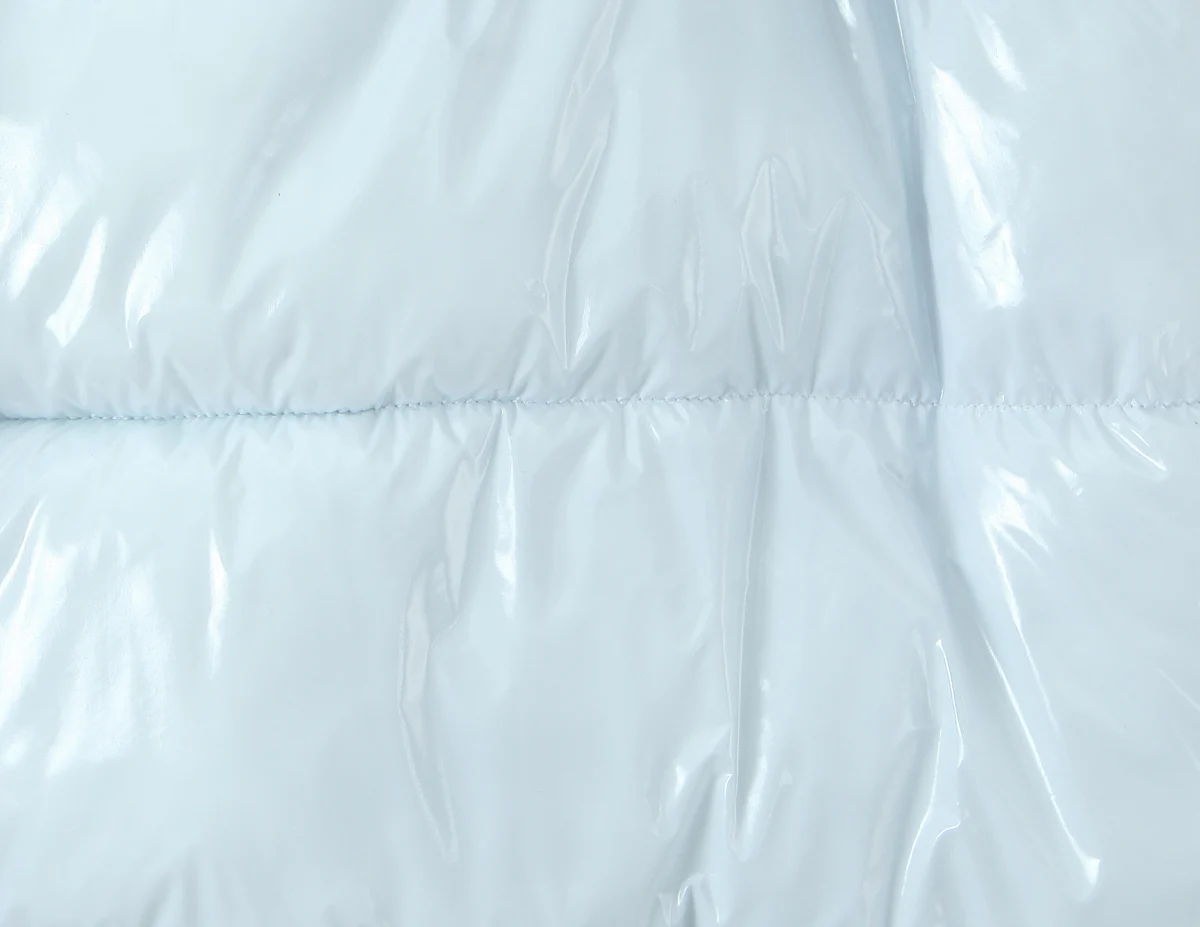 New Winter Fashion Women Bright Light Blue Zipper Up Bread Parka Coat Woman Stand Collar Removable Hooded Long Sleeve Outerwear