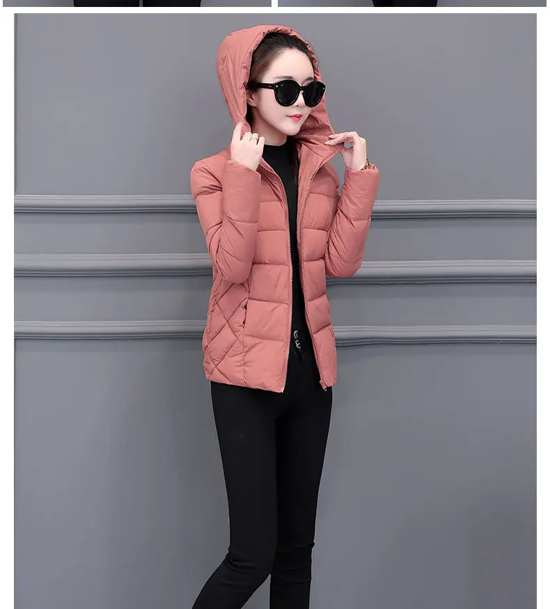 2026 Winter New Women Light Down Cotton Hooded Jacket Warm Loose Short Outerwear Casual Female Bread Clothing Cotton Basic Coats