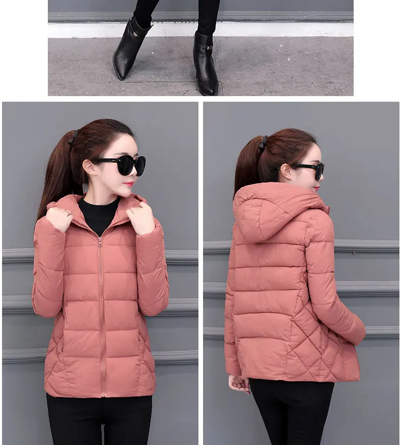 2026 Winter New Women Light Down Cotton Hooded Jacket Warm Loose Short Outerwear Casual Female Bread Clothing Cotton Basic Coats