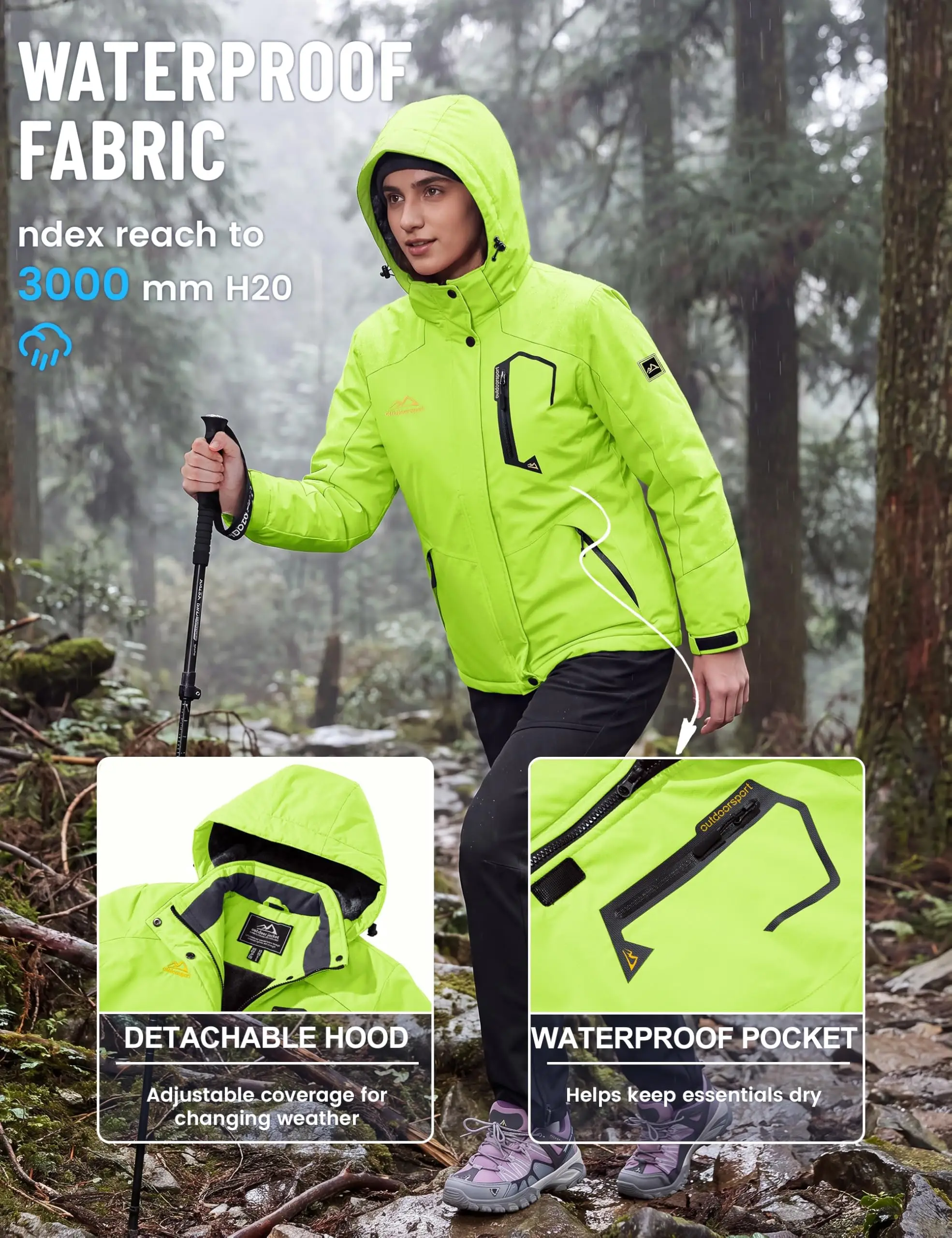 TACVASEN Women Winter Waterproof Ski Parka Jacket Thermal Fleece Windproof Casual Work Jacket Padded Snow Down Coat With Pockets
