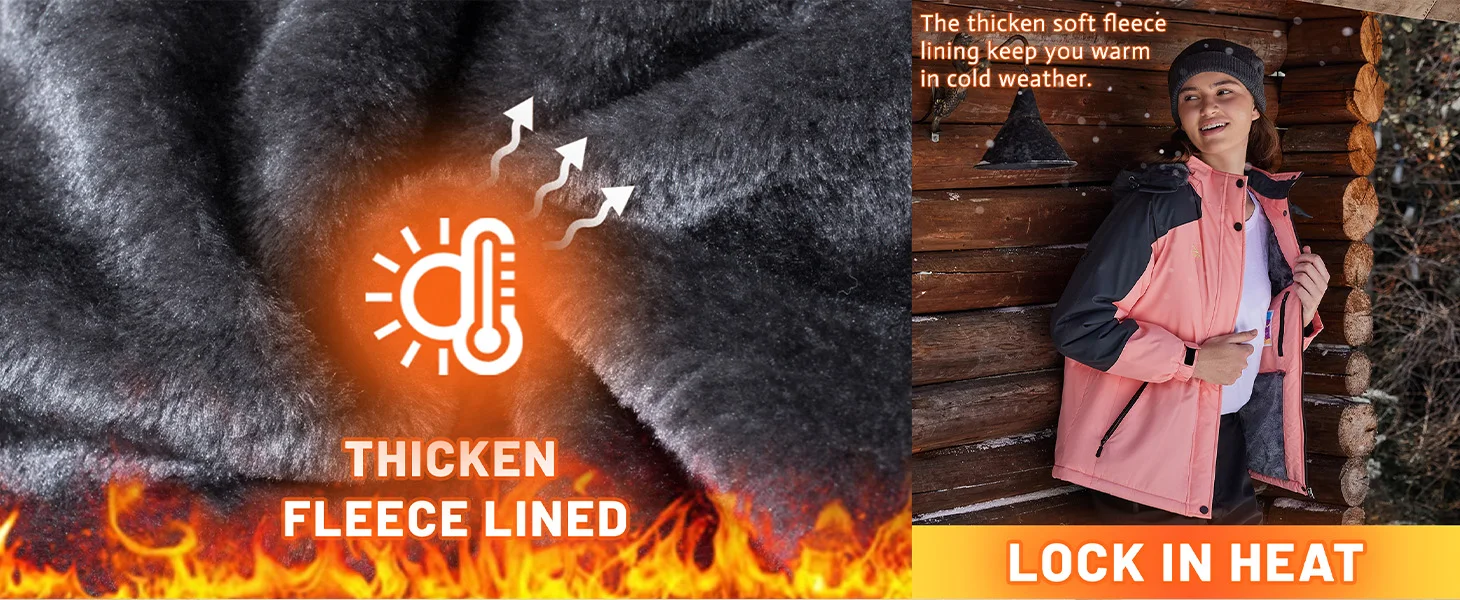 TACVASEN Women Winter Waterproof Ski Parka Jacket Thermal Fleece Windproof Casual Work Jacket Padded Snow Down Coat With Pockets