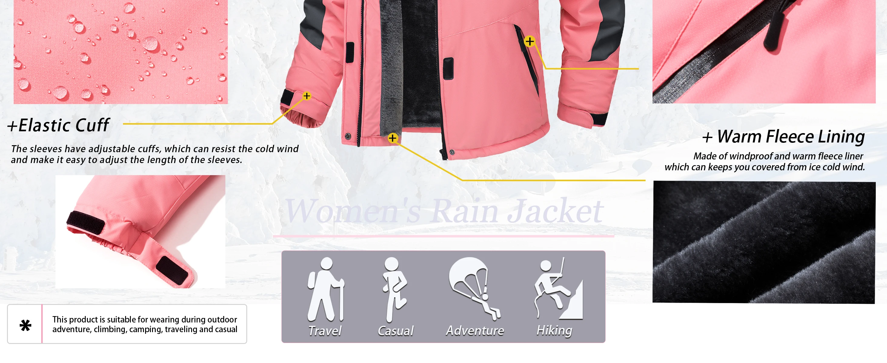 TACVASEN Women Winter Waterproof Ski Parka Jacket Thermal Fleece Windproof Casual Work Jacket Padded Snow Down Coat With Pockets
