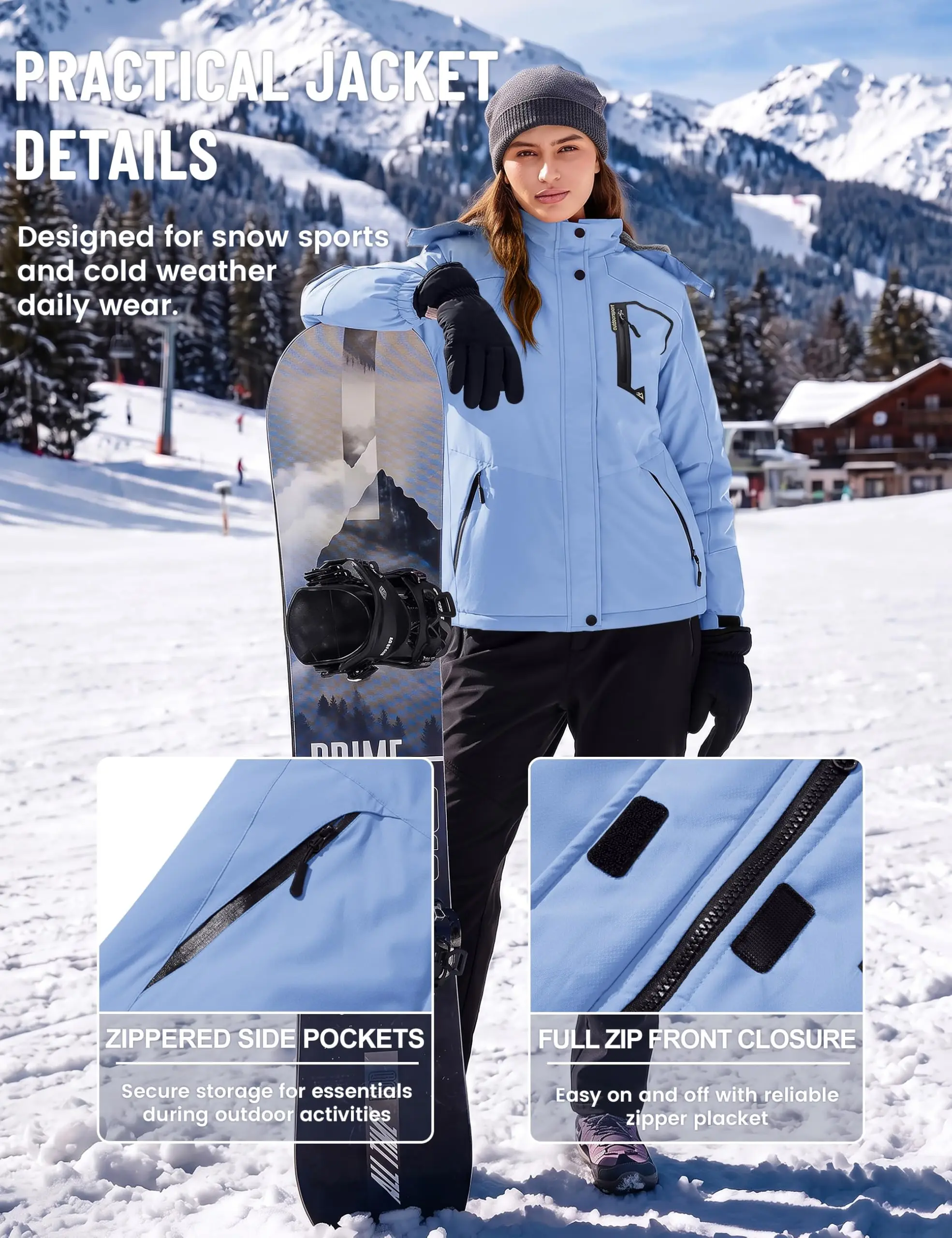 TACVASEN Women Winter Waterproof Ski Parka Jacket Thermal Fleece Windproof Casual Work Jacket Padded Snow Down Coat With Pockets