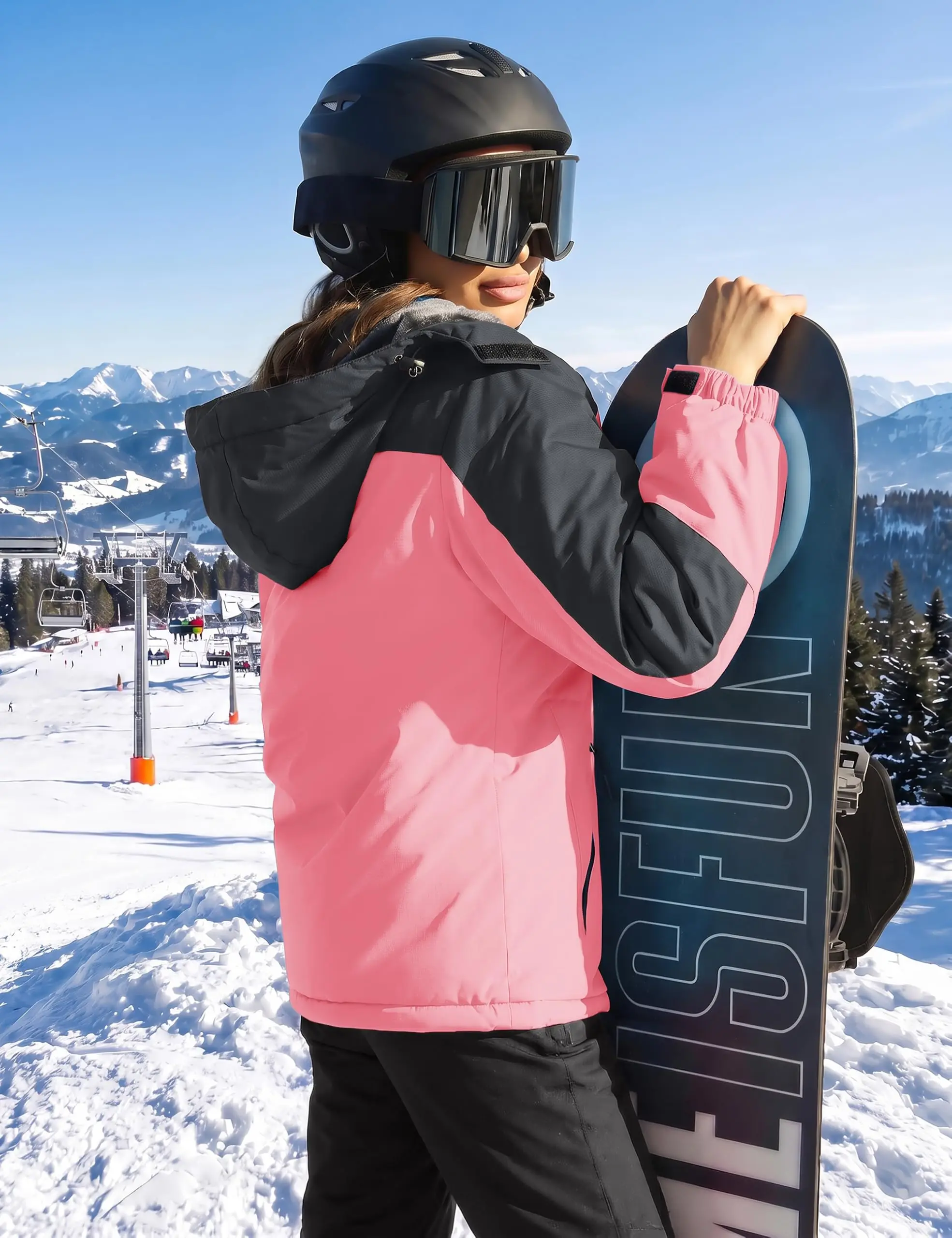 TACVASEN Women Winter Waterproof Ski Parka Jacket Thermal Fleece Windproof Casual Work Jacket Padded Snow Down Coat With Pockets