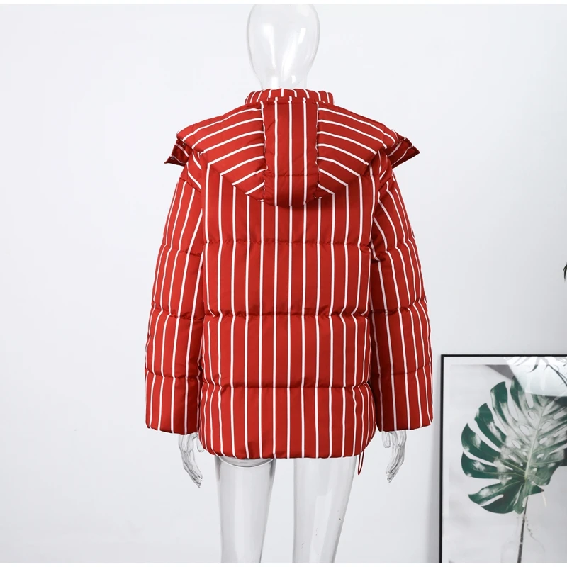Upgraded Larger Thicker Women's Cotton Coat Striped Hooded Single Breasted Long Sleeve 2026 New Casual Female Coats Loose Outfit