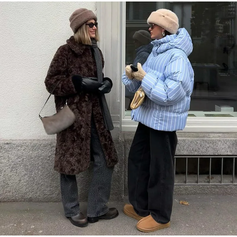 Upgraded Larger Thicker Women's Cotton Coat Striped Hooded Single Breasted Long Sleeve 2026 New Casual Female Coats Loose Outfit