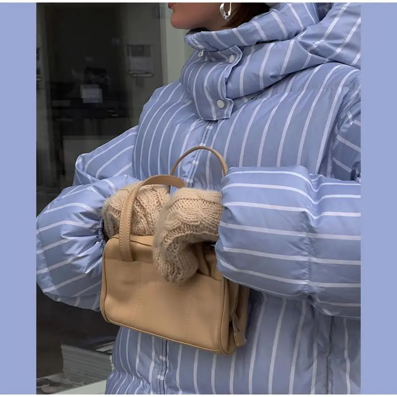 Upgraded Larger Thicker Women's Cotton Coat Striped Hooded Single Breasted Long Sleeve 2026 New Casual Female Coats Loose Outfit