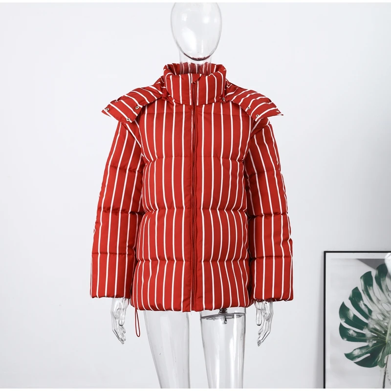 Upgraded Larger Thicker Women's Cotton Coat Striped Hooded Single Breasted Long Sleeve 2026 New Casual Female Coats Loose Outfit